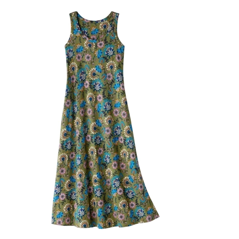 Soft Surroundings Santiago Dress 3X Green Floral Sleeveless Maxi Jersey NWOT